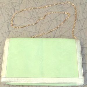 Mint and silver crossbody bag with gold chain